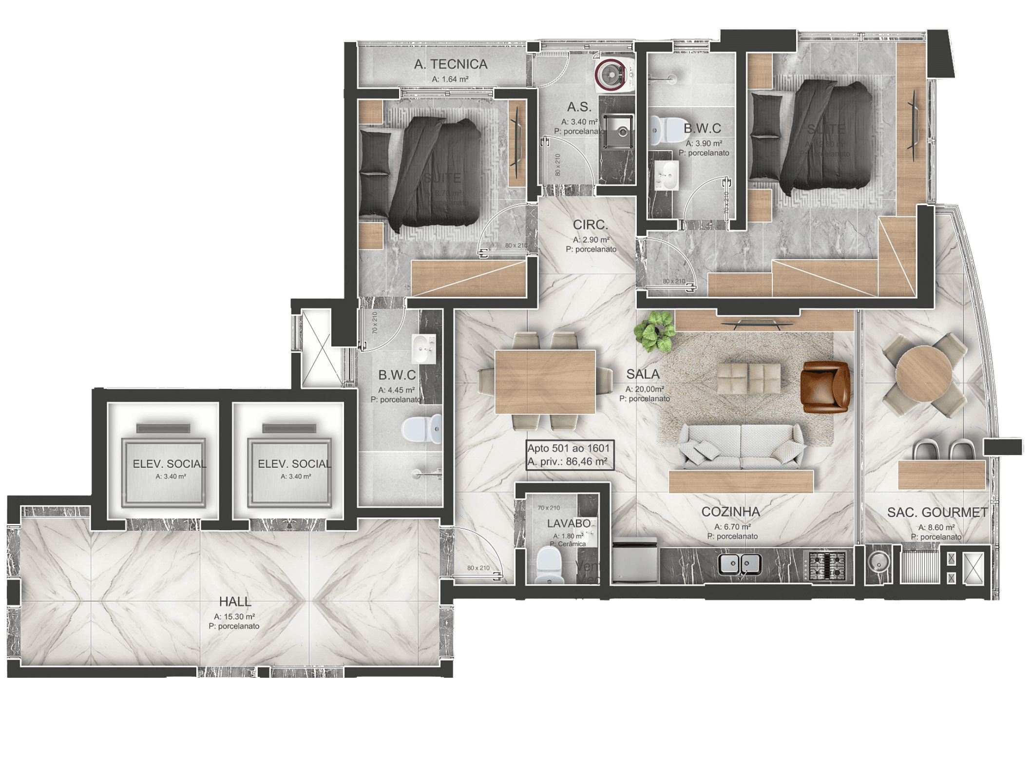 Planta 86,46m²