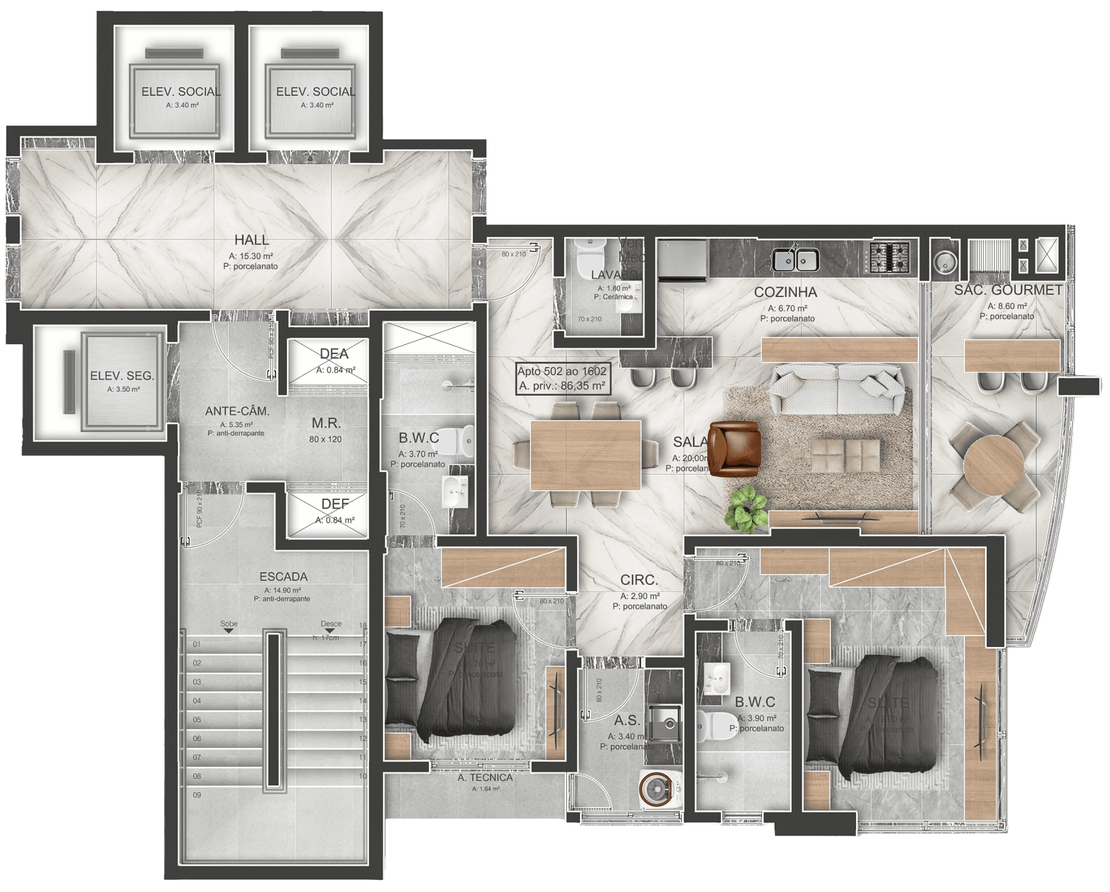 Planta 86,35m²